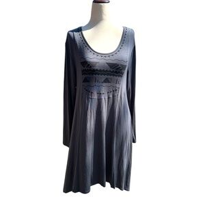 GUDRUN SJODEN Gray Abstract Oversized Long Sleeve Blouson Midi Dress Size M